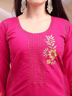 Embroidered Kurta With Pant & Organza Embroidered Dupatta, Pink - Hiral Fashion - Distacart