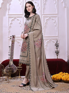 Taupe Floral-Embroidered Straight Suit Set With Lace-Bordered Dupatta And Tapered Pants, Taupe - Hiral Fashion - Distacart