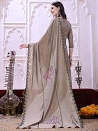 Taupe Floral-Embroidered Straight Suit Set With Lace-Bordered Dupatta And Tapered Pants, Taupe - Hiral Fashion - Distacart