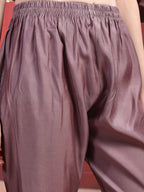 Straight Suit Set With Silver-Embroidered Kurta, Bordered Dupatta And Tapered Pant, Mauve - Hiral Fashion - Distacart