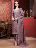 Straight Suit Set With Silver-Embroidered Kurta, Bordered Dupatta And Tapered Pant, Mauve - Hiral Fashion - Distacart