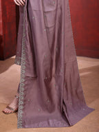Straight Suit Set With Silver-Embroidered Kurta, Bordered Dupatta And Tapered Pant, Mauve - Hiral Fashion - Distacart