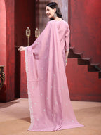 Hand Embroidered Kurta With Pant & Dupatta, Pink - Hiral Fashion - Distacart