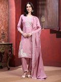 Hand Embroidered Kurta With Pant & Dupatta, Pink - Hiral Fashion - Distacart