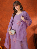 Embroidered Kurta With Pant & Embroidered Dupatta, Lavender - Hiral Fashion - Distacart