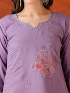 Embroidered Kurta With Pant & Embroidered Dupatta, Lavender - Hiral Fashion - Distacart