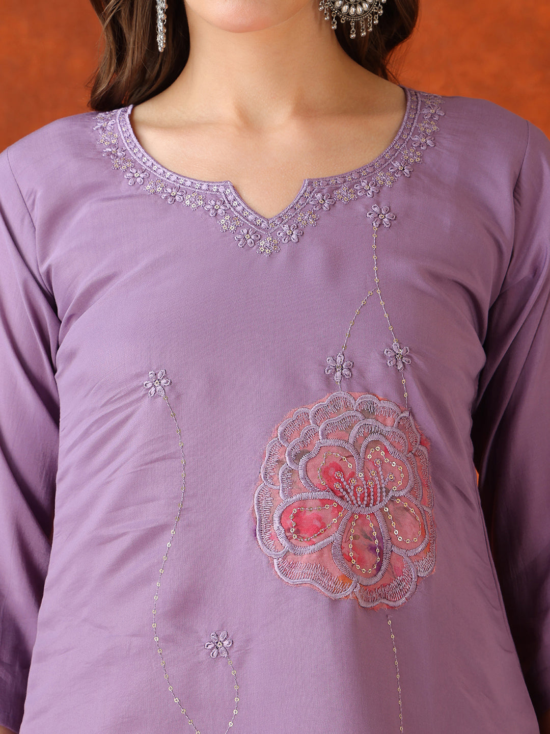 Embroidered Kurta With Pant & Embroidered Dupatta, Lavender - Hiral Fashion - Distacart