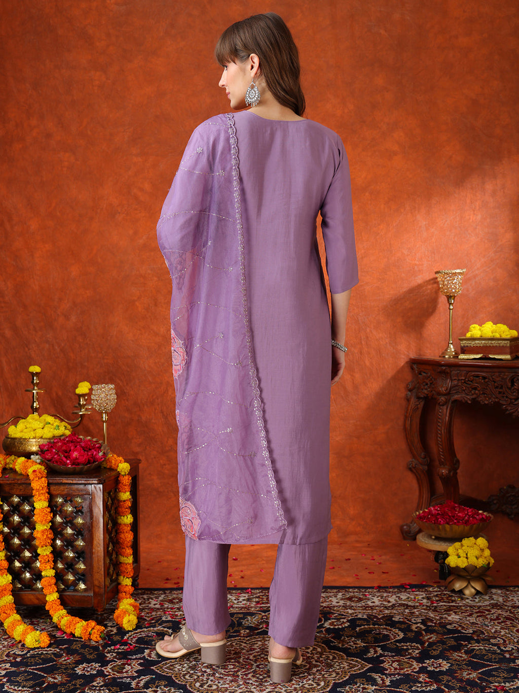Embroidered Kurta With Pant & Embroidered Dupatta, Lavender - Hiral Fashion - Distacart