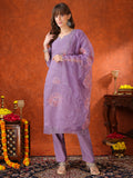 Embroidered Kurta With Pant & Embroidered Dupatta, Lavender - Hiral Fashion - Distacart