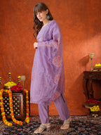 Embroidered Kurta With Pant & Embroidered Dupatta, Lavender - Hiral Fashion - Distacart