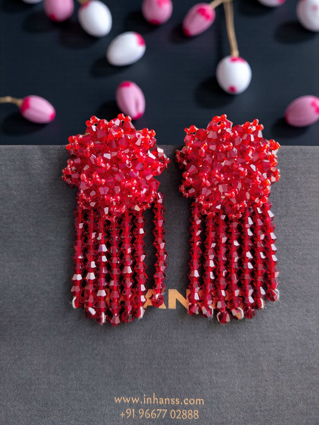 Inhanns Handmade Crystal Water Fall Earrings - Short - Maroon Small - Distacart