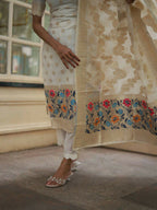 The52 White Women's Beautiful Viscose Jacquard Fabric Printed Work Straight Kurta Pant and Dupatta Set - Distacart