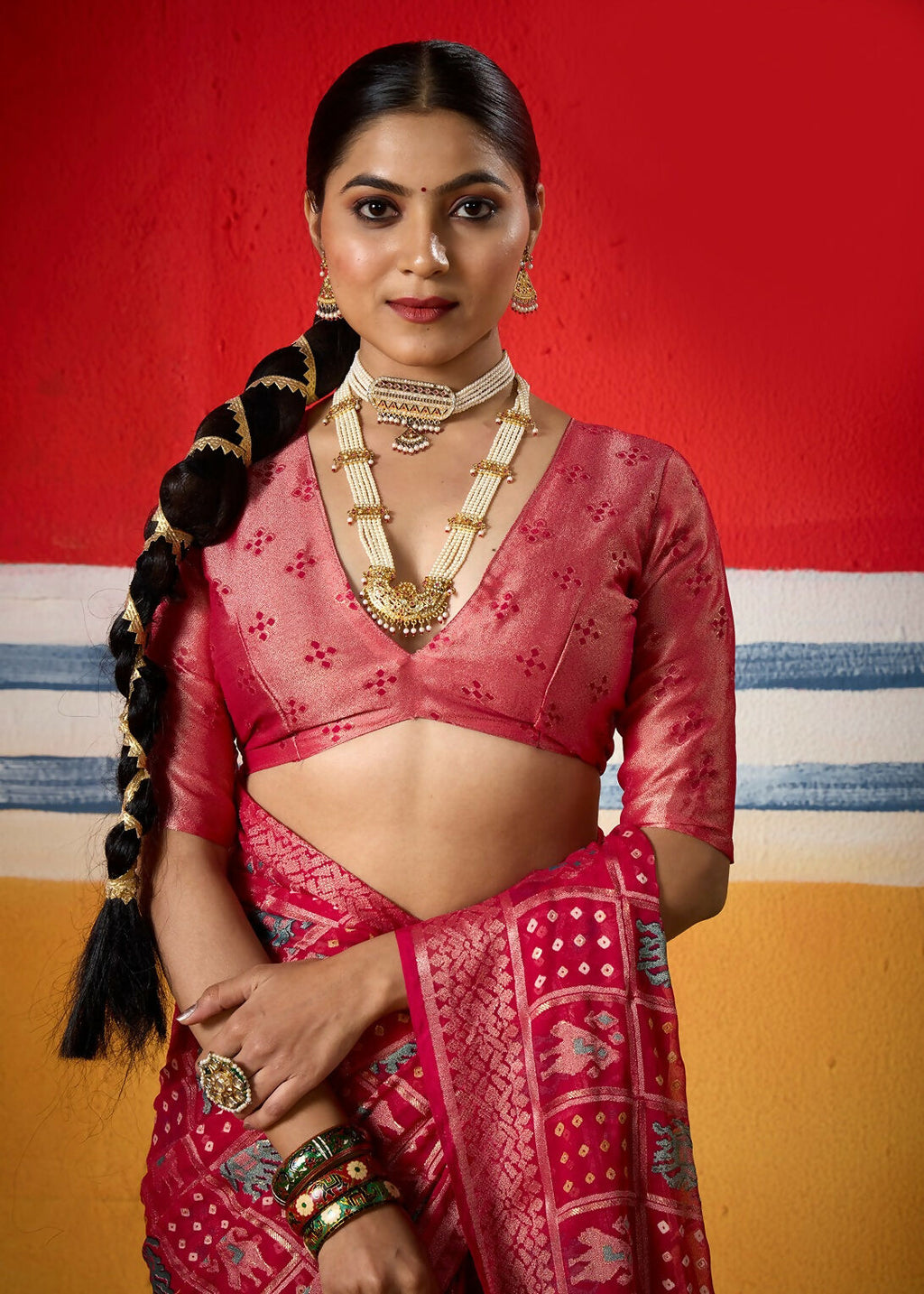 Joban Fashion Pink Dull Moss Brasso Saree - Distacart