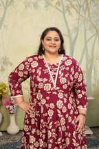 Jyoti Fashion Women's Wine Rayon Floral Print with Sequins Designer Anarkali Set
