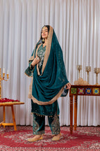 Teeya Creation Teal Color Velvet Silk Embroidery Work Party Wear Suit - Distacart