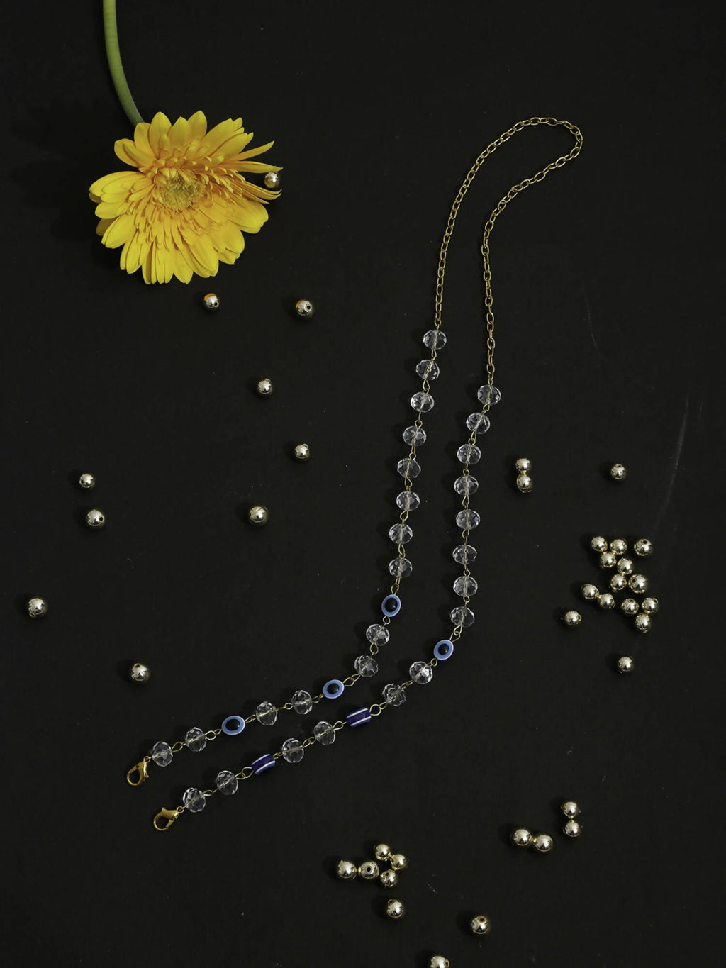 Unisex Gold-Toned Blue Evil Eye Beaded Mask Chain - Ruby Raang - Distacart