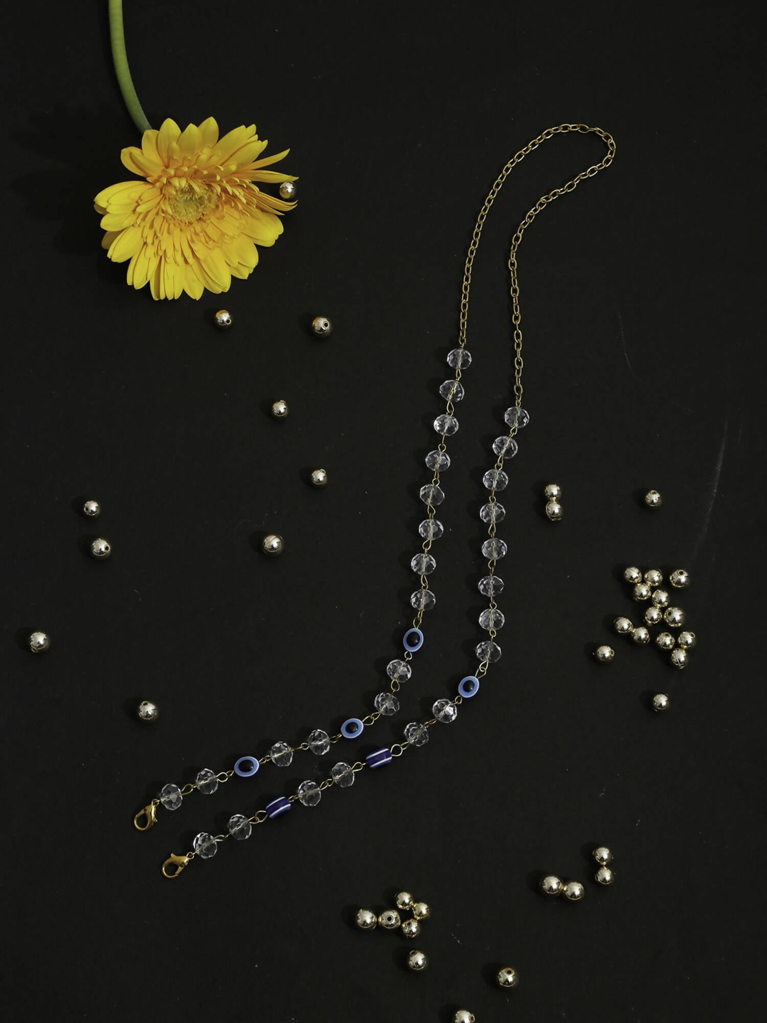 Unisex Gold-Toned Blue Evil Eye Beaded Mask Chain - Ruby Raang - Distacart