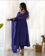 Joban Fashion Royal Blue Kurta Set Georgette Sequence Embroidery Work - Distacart