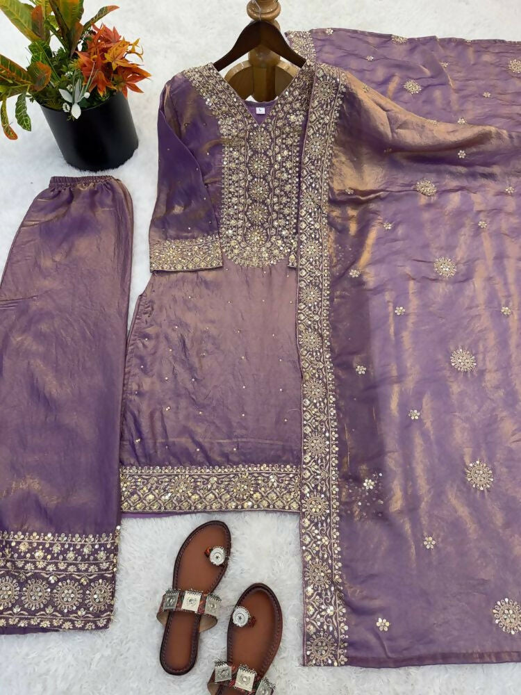 Teeya Creation Onion Color Fendy Silk Embroidery Work Wedding Wear Salwar Suit - Distacart