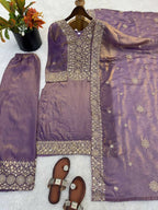 Teeya Creation Onion Color Fendy Silk Embroidery Work Wedding Wear Salwar Suit - Distacart