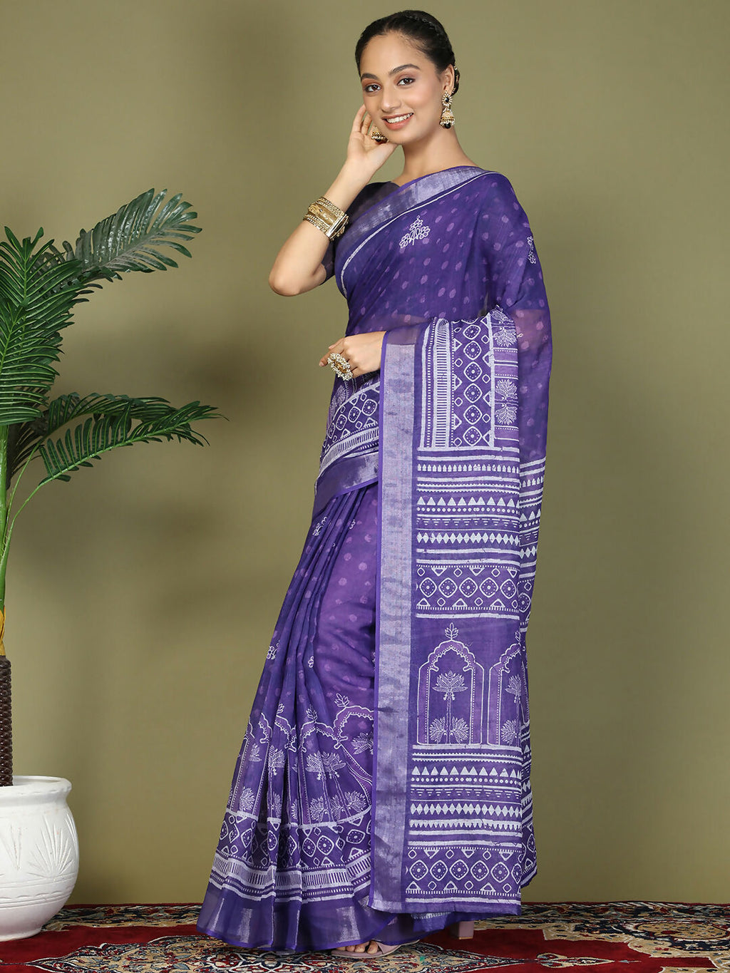 Shree Shyam Fashion Cotton Violet Saree - Distacart