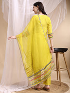 Hand Embroidered Kurta With Pant & Dupatta, Mustard - Hiral Fashion