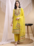 Hand Embroidered Kurta With Pant & Dupatta, Mustard - Hiral Fashion