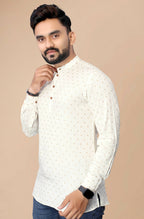 Mens Off White Viscose Foil Print Kurta - Mahotsav