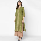 Cheera Hand Block Print Military Color Straight Kurta (MAAI-050K)