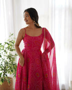 Joban Fashion Pink Kurta Set Chiffon Sequin Embroidery Work - Distacart