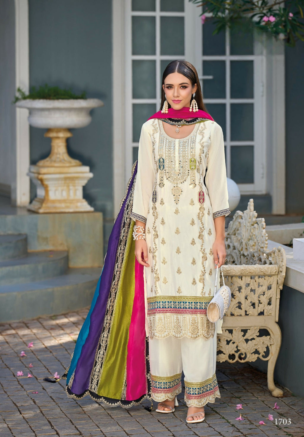 Anaita White Premium Embroidered Chinon Stitched Salwar Suit - Distacart