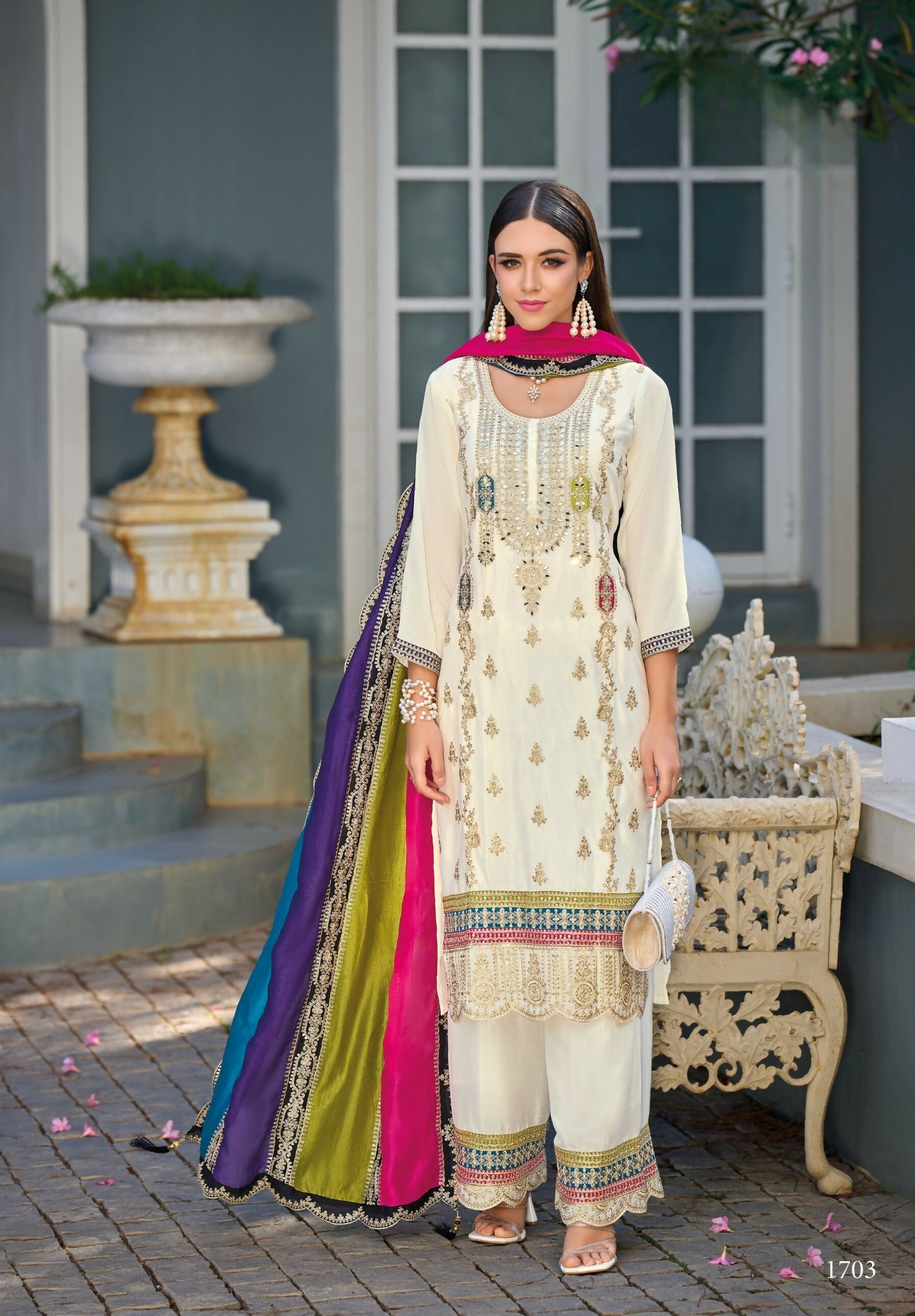 Anaita White Premium Embroidered Chinon Stitched Salwar Suit - Distacart
