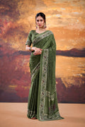 Vastranavya Mehendi Crepe Printed Saree with Unstitched Blouse - Distacart