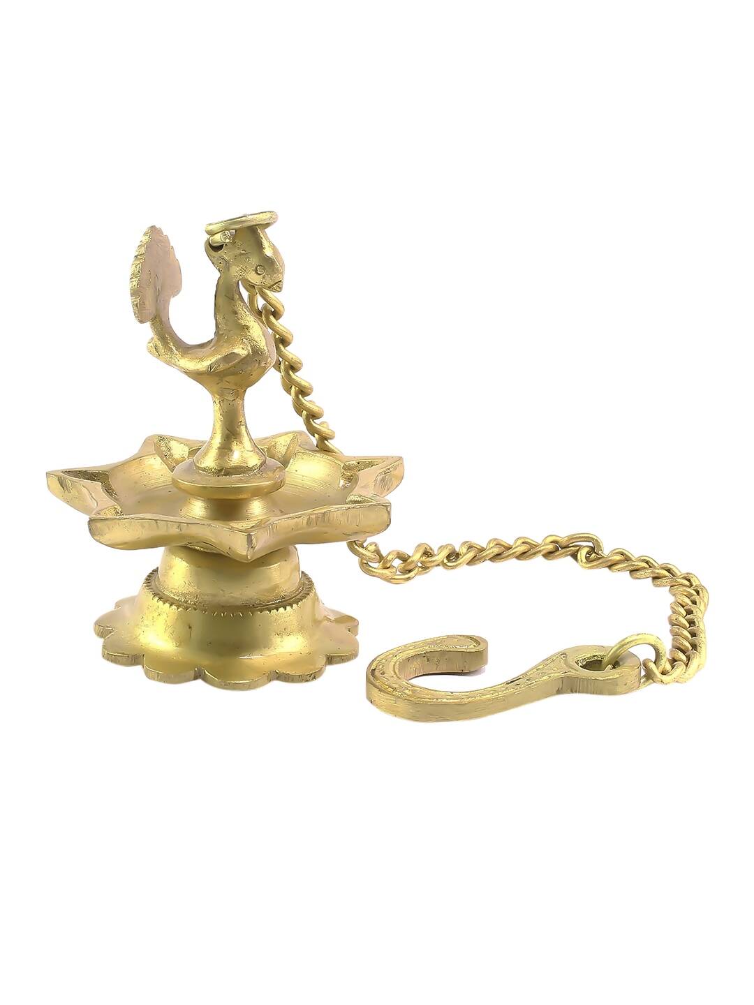 eCraftIndia Gold-Toned Peacock Shaped Hanging Oil Wick Diya