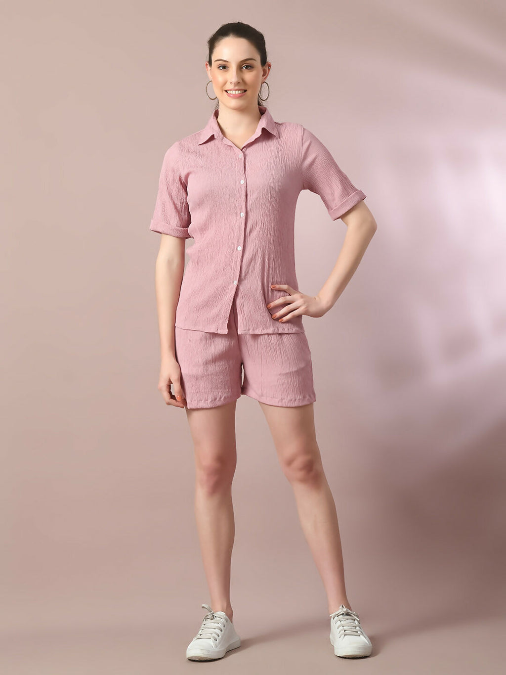 Myshka Women's Pink Solid Regular Fit Shirt