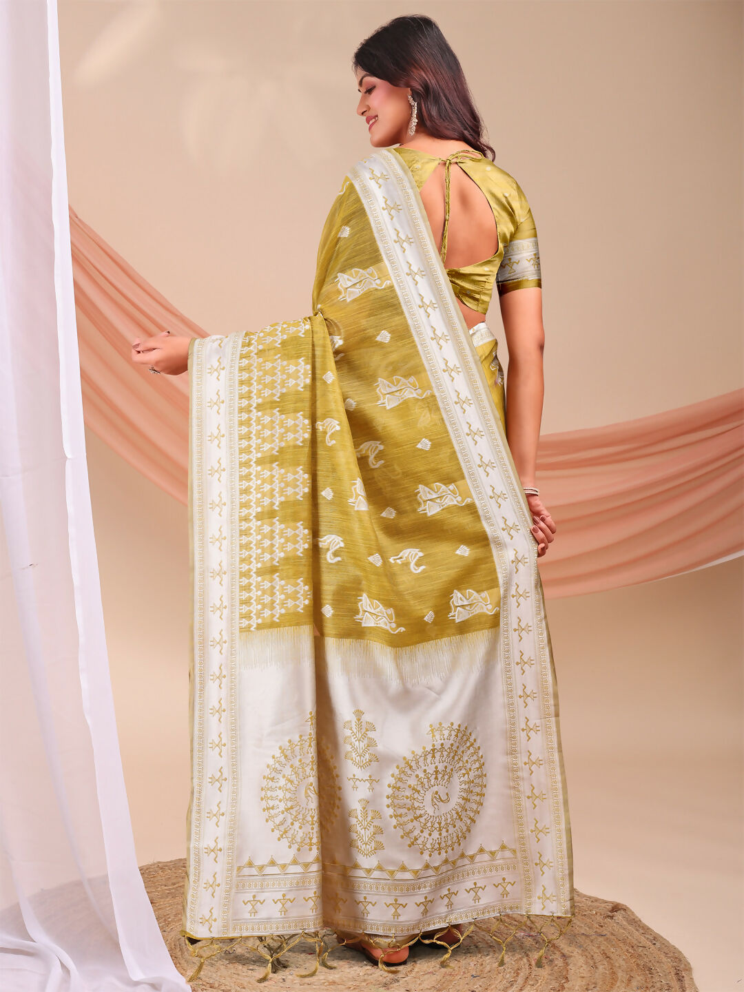 Shree Shyam Fashion Varnika Mustard Linen Cotton Saree
