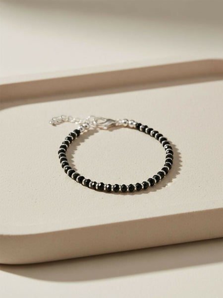 NVR Women Silver Plated Black Beaded Adjustable Bracelet