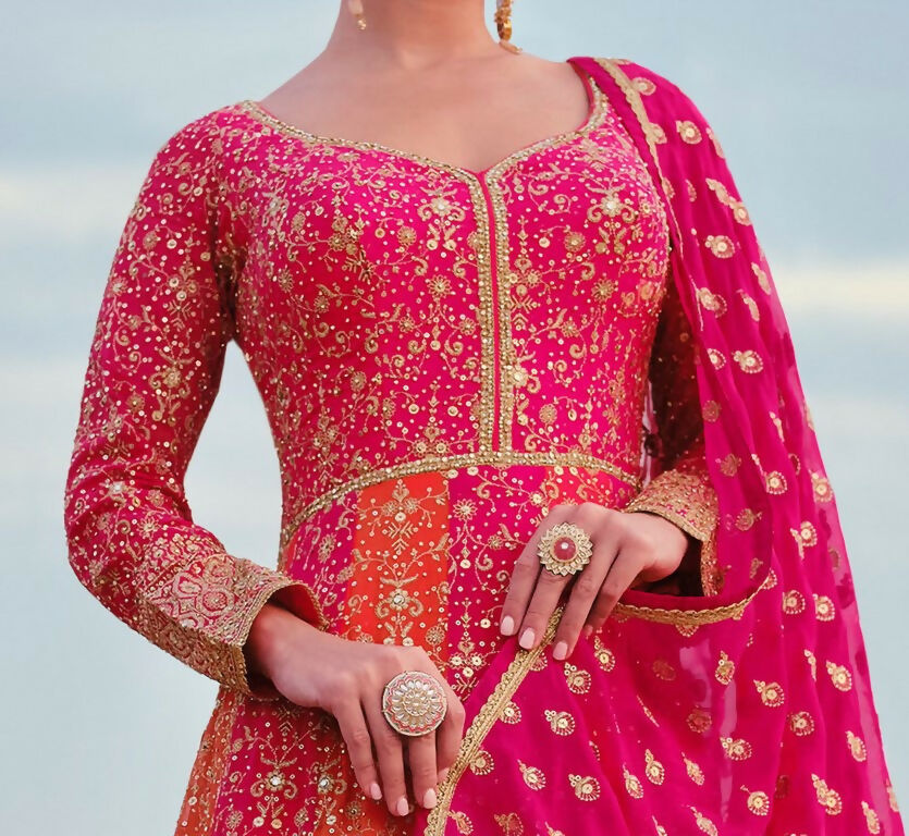 Vastranavya Pink Embroidered Sequence work Georgette Anarkali Suit