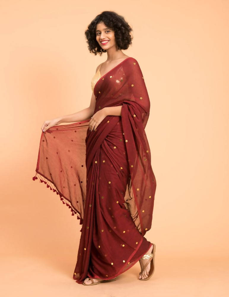 Suta Maroon Embellished Sequinned Pure Cotton Saree - Distacart