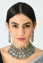 Mominos Fashion Johar Kamal Oxidised Silver-Plated Brass Finish Temple Jewellery with Earrings For Women - Distacart