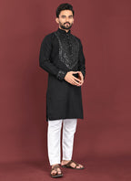 Prazu Fashion Black Soft Silk Real Mirror Work Kurta - Distacart