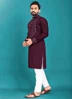 Prazu Fashion Wine Soft Silk Real Mirror Work Kurta - Distacart