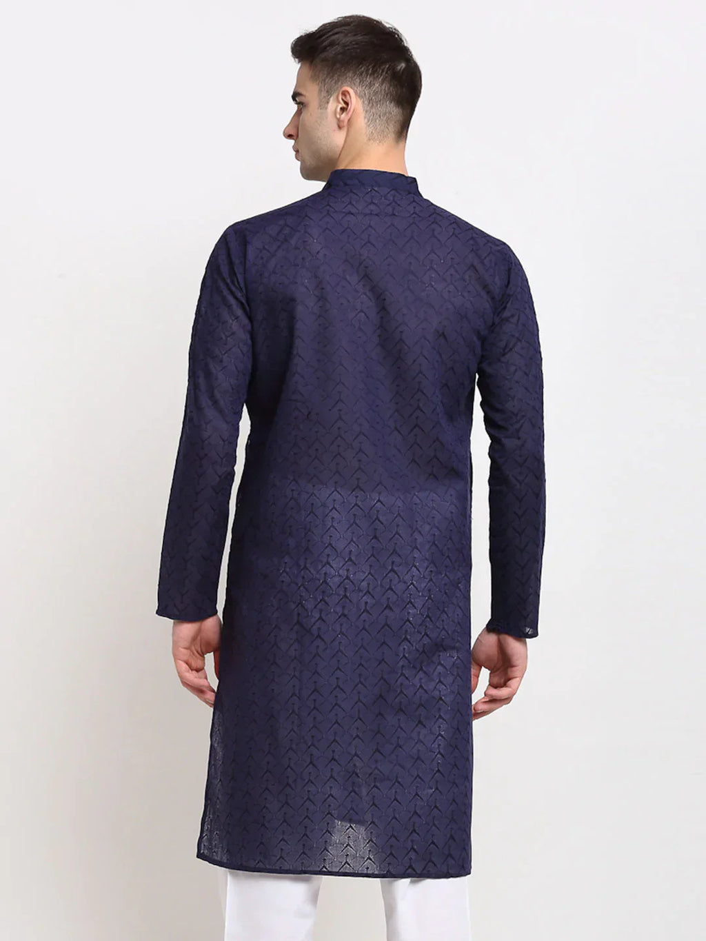 Jompers Men's Navy Blue Chikan Kurta Only