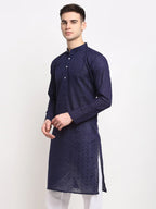 Jompers Men's Navy Blue Chikan Kurta Only