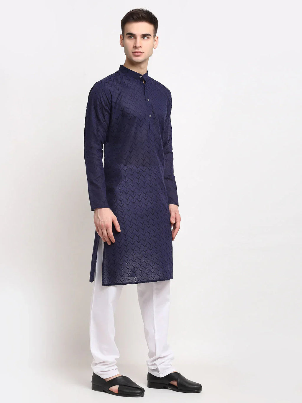 Jompers Men's Navy Blue Chikan Kurta Only
