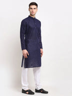 Jompers Men's Navy Blue Chikan Kurta Only