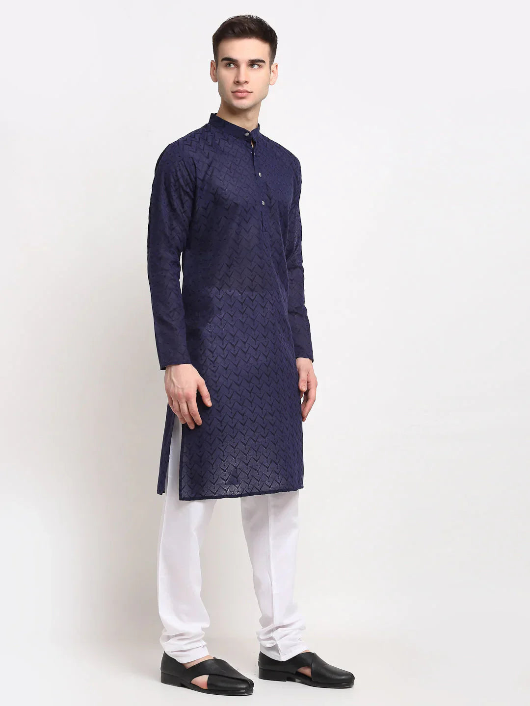 Jompers Men's Navy Blue Chikan Kurta Only