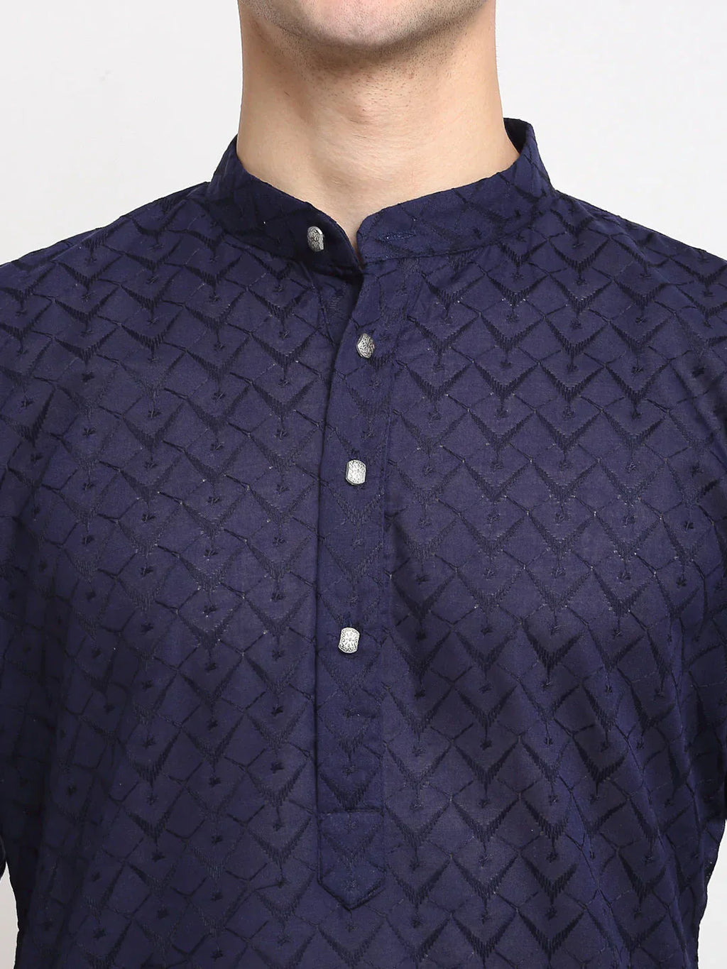 Jompers Men's Navy Blue Chikan Kurta Only