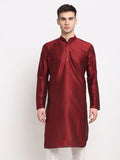 Jompers Men's Maroon Solid Dupion Silk Kurta Only