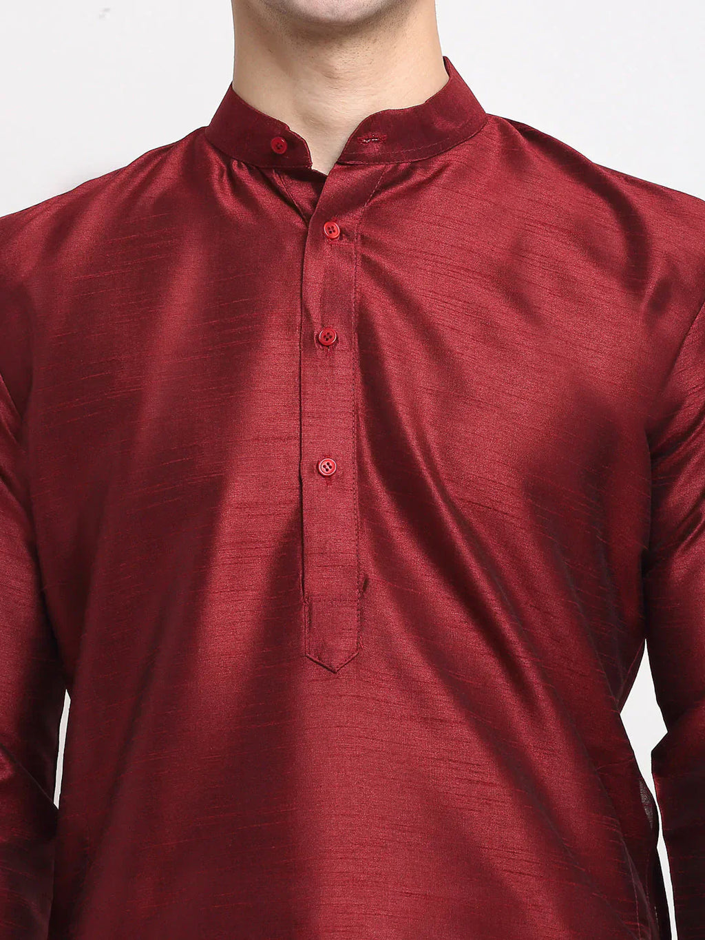 Jompers Men's Maroon Solid Dupion Silk Kurta Only